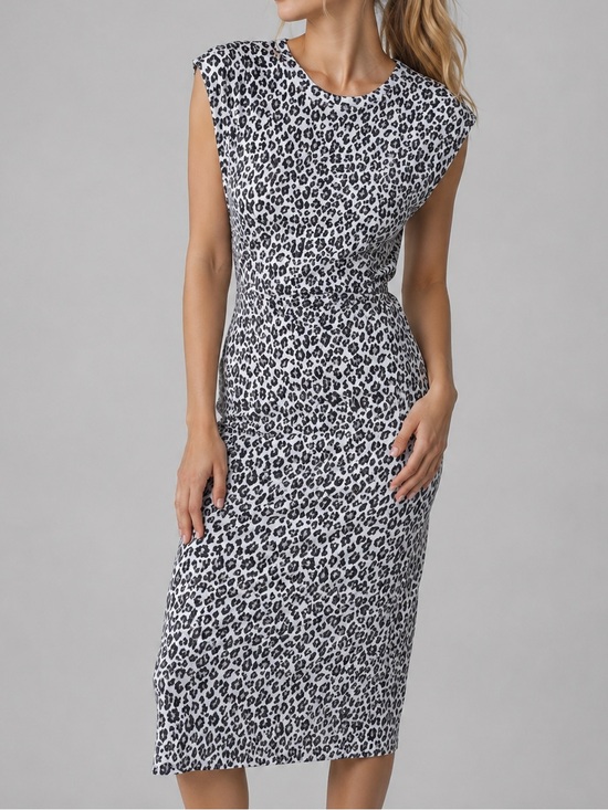 Michael Stars Dresses & Skirts - 🆕🐆MichaelStars Leopard Print Ribbed Midi Dress WhiteBlack Bodycon Stretch Size S